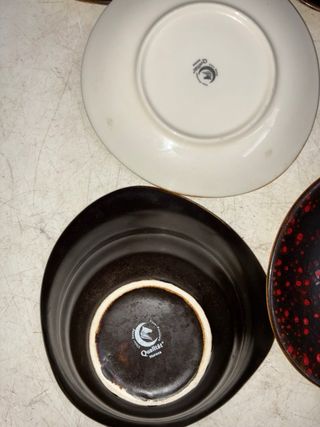 Juego 5 Bols Ensaladera Cerámica Negro Rojo