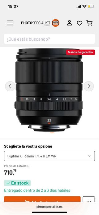 Objetivo Fujinon XF 33mm f/1.4 R LM WR