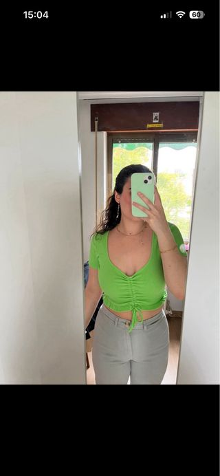 Top Zara verde fruncido