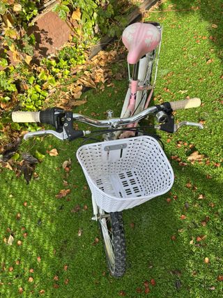 Bicicleta infantil rosa con cesta