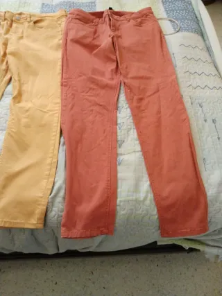 Pantalones vaqueros mujer color naranja y coral