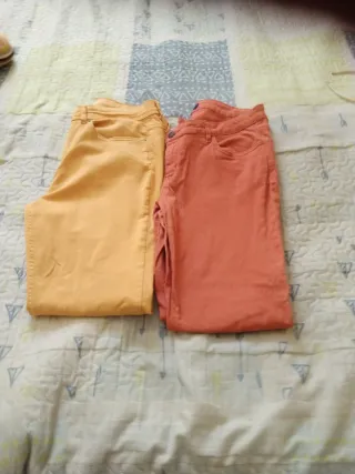 Pantalones vaqueros mujer color naranja y coral