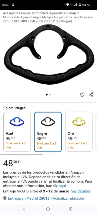 Agarre Pasajero Kawasaki Z250-Z1000 Negro