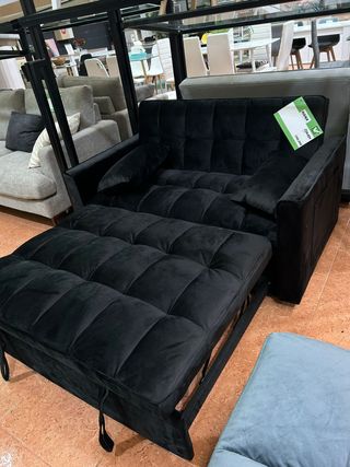 Sofá Cama 2 Plazas Negro Terciopelo