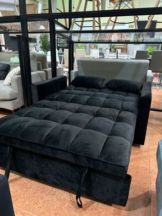 Sofá Cama 2 Plazas Negro Terciopelo
