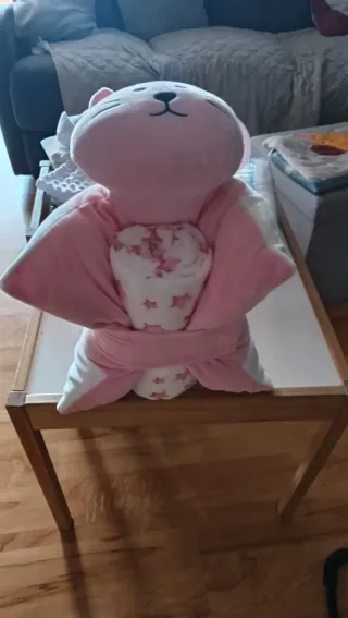 Peluche cojín y Manta Gatito Rosa