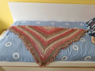 Chal crochet algodón salmón y beige