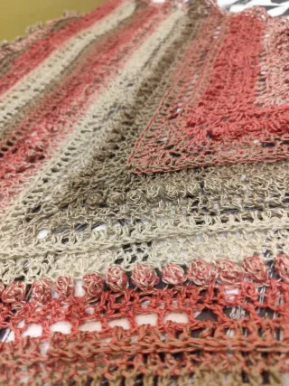Chal crochet algodón salmón y beige