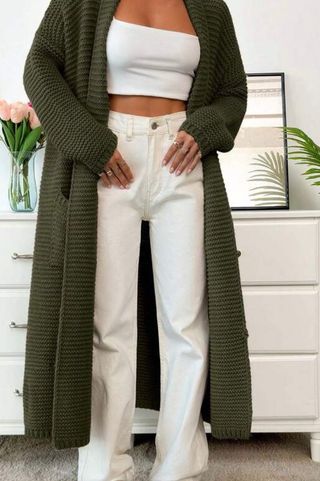 Cárdigan largo verde oliva