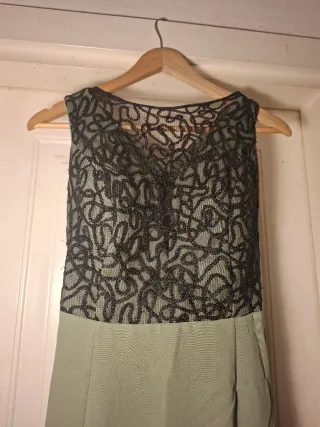 Abito Cerimonia Verde Salvia con Pizzo Nero Tg 42