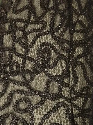 Abito Cerimonia Verde Salvia con Pizzo Nero Tg 42