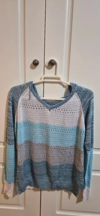 Jersey calado rayas azul, gris y blanco