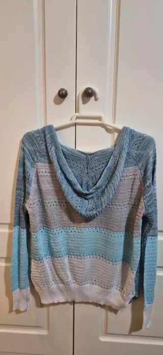 Jersey calado rayas azul, gris y blanco