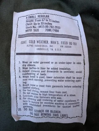 Casaco Alpha Industries M65 XS Verde Militar