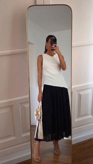 Vestido de invitada negro y blanco