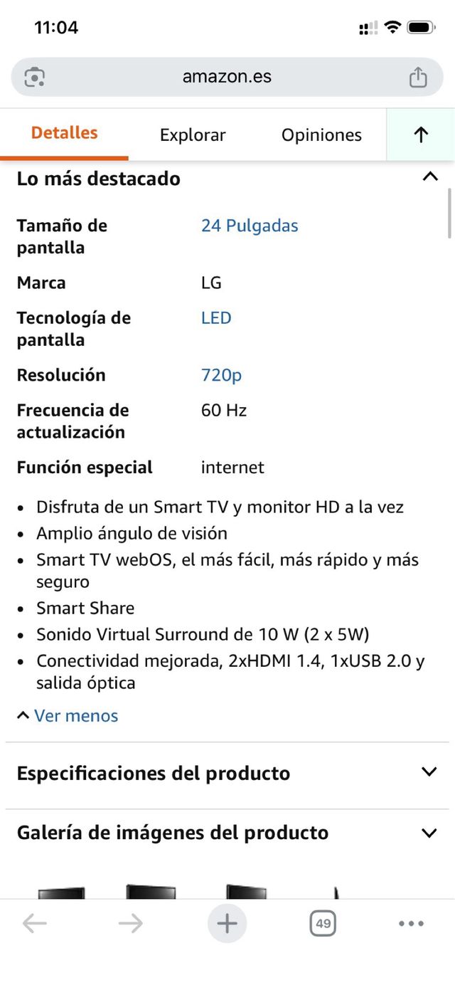 TELEVISION MONITOR LG 24TL510S 61 cm