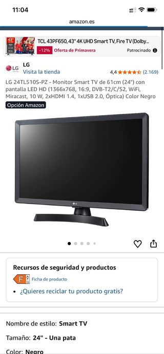 TELEVISION MONITOR LG 24TL510S 61 cm