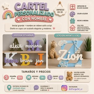 Cartel Nombre Personalizado Impreso 3D