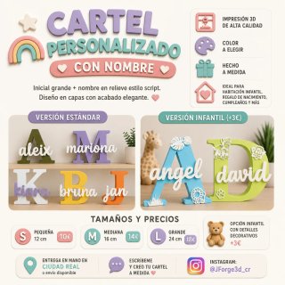 Cartel Nombre Personalizado Impreso 3D
