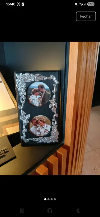 Moldura Dupla Fotos Madeira Castanha e Prata