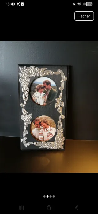 Moldura Dupla Fotos Madeira Castanha e Prata