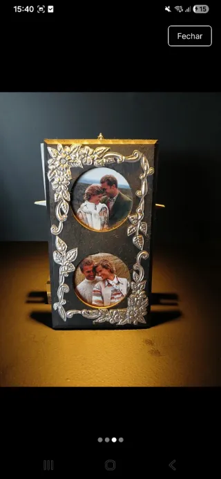 Moldura Dupla Fotos Madeira Castanha e Prata