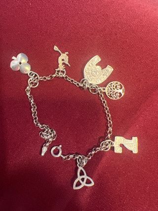 Pulsera plata con amuletos