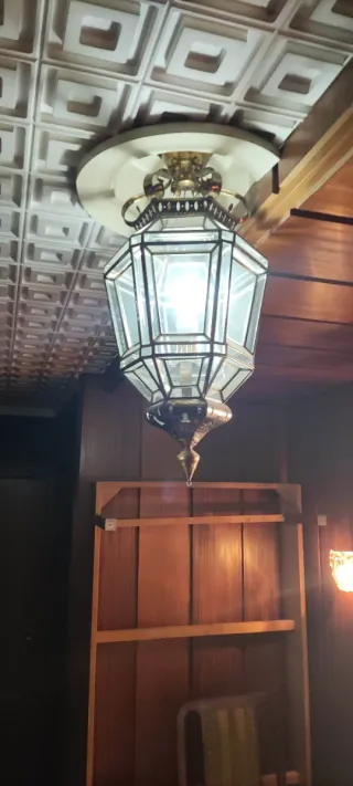 Lámpara Farol de techo antiguo de cristal y forja