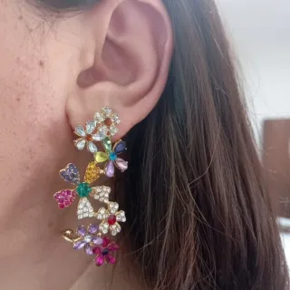 Orecchini eleganti fiorellini oro multicolor