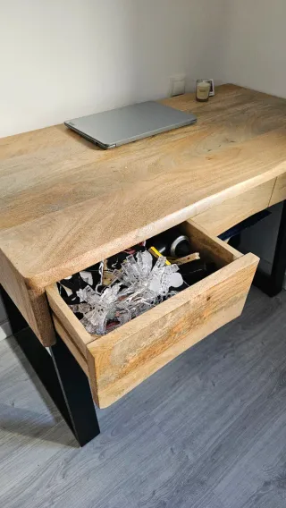 Escritorio madera maciza natural + patas metálicas