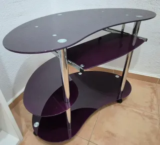 Mesa escritorio moderna cristal morado y metal