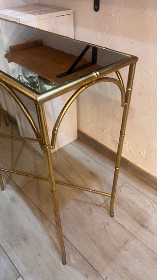 Mesa consola dorada cristal entrada