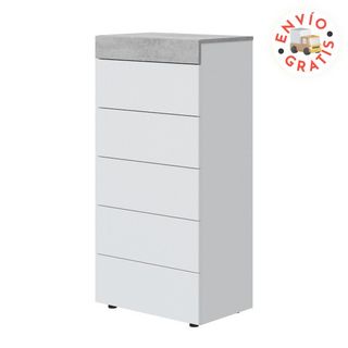 Cómoda 5 cajones blanco y cemento