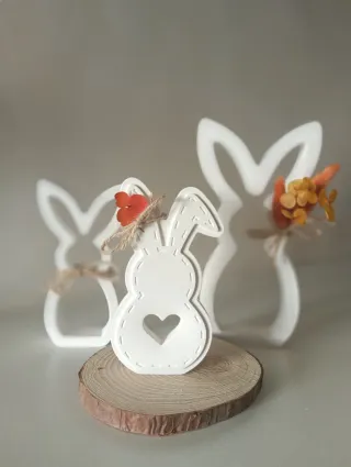 Set conigli ceramica e legno