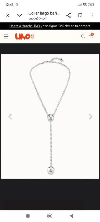 Collar Uno de 50 bañado en plata