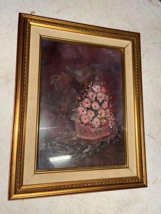 Cuadro antiguo flores doradas