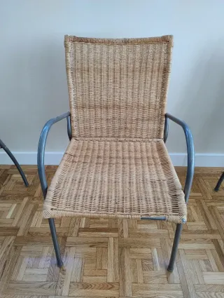 4 Sillas Mimbre y Metal Gris IKEA CENDY