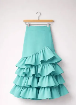 Falda Flamenco Niña Volantes Turquesa