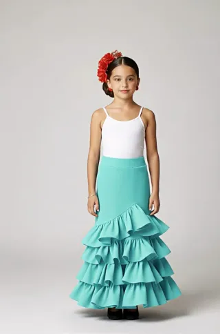 Falda Flamenco Niña Volantes Turquesa