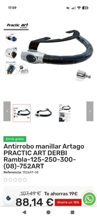 Antirrobo Manillar Derbi rambla 250/125/300