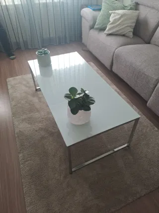 Mesa de centro cristal y metal plateado