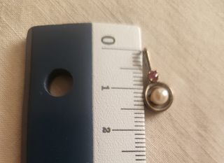 ANTIGUO PENDENTIF FRANCES DE PLATA, PERLA Y RUBI