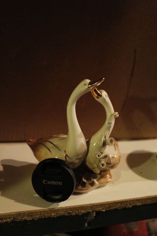 Coppia cigni ceramica vintage dorata (capo di mont