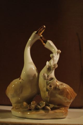 Coppia cigni ceramica vintage dorata (capo di mont