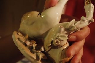 Coppia cigni ceramica vintage dorata (capo di mont