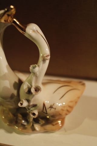 Coppia cigni ceramica vintage dorata (capo di mont