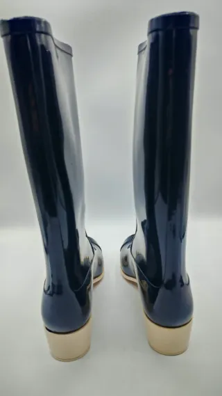 Stivali Gomma Chanel Neri Tacco Bianco