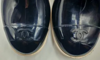 Stivali Gomma Chanel Neri Tacco Bianco