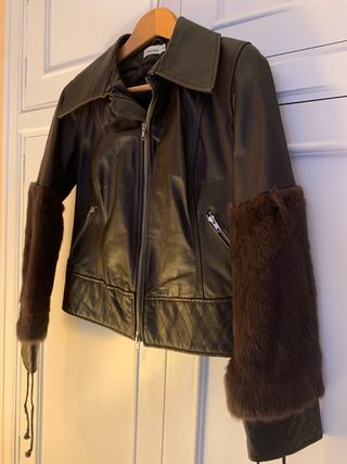 Cazadora Biker Blanco Marrón Mujer