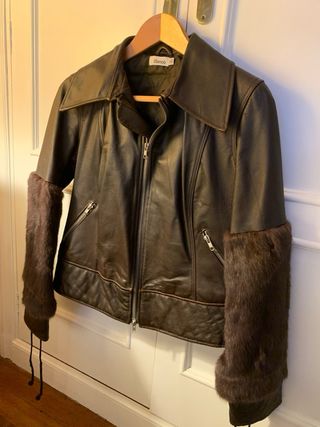 Cazadora Biker Blanco Marrón Mujer